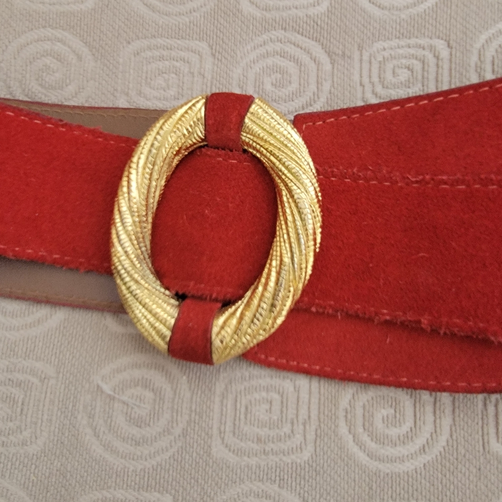 Ellen Tracy Genuine Leather Red and Gold Women's Belt